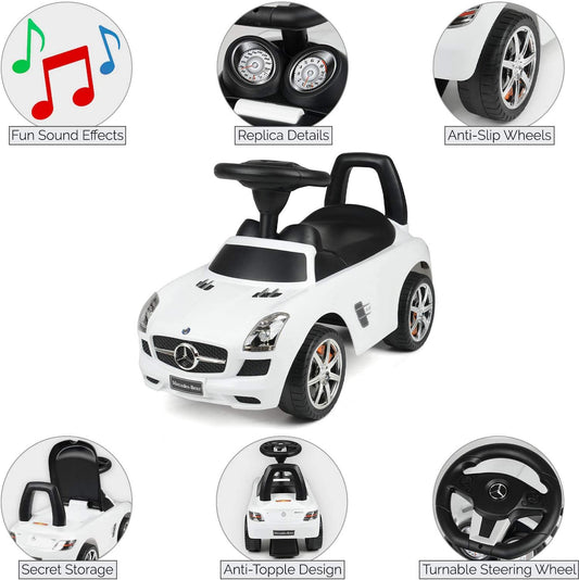 Kids Ride on Mercedes Benz Car with Sound Effects Licensed for 2+ Years Old (White Car)