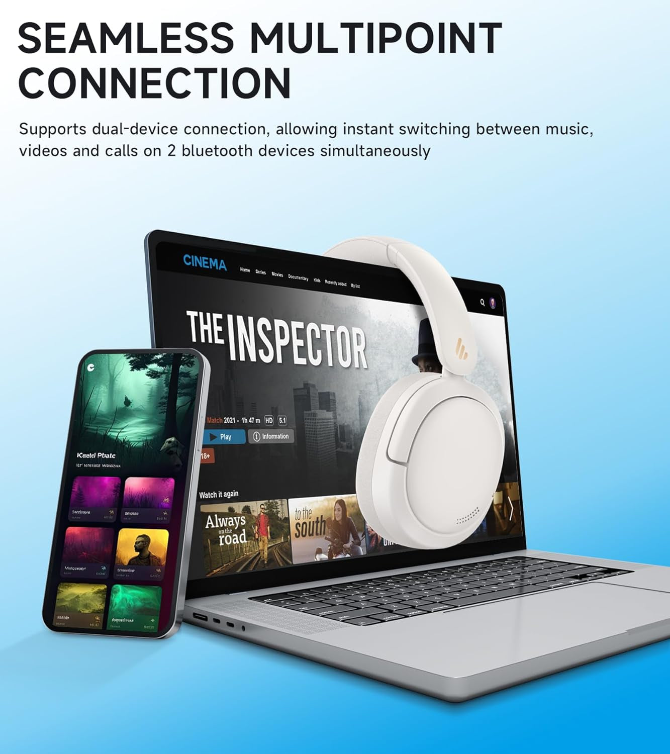 W800BT Pro Hybrid Active Noise Cancelling Headphones - Hi-Res Audio - AI Call Noise Cancellation - 45H Playtime - Fast Charging - Foldable - Wireless Over-Ear Bluetooth 5.4 Headphones - Ivory