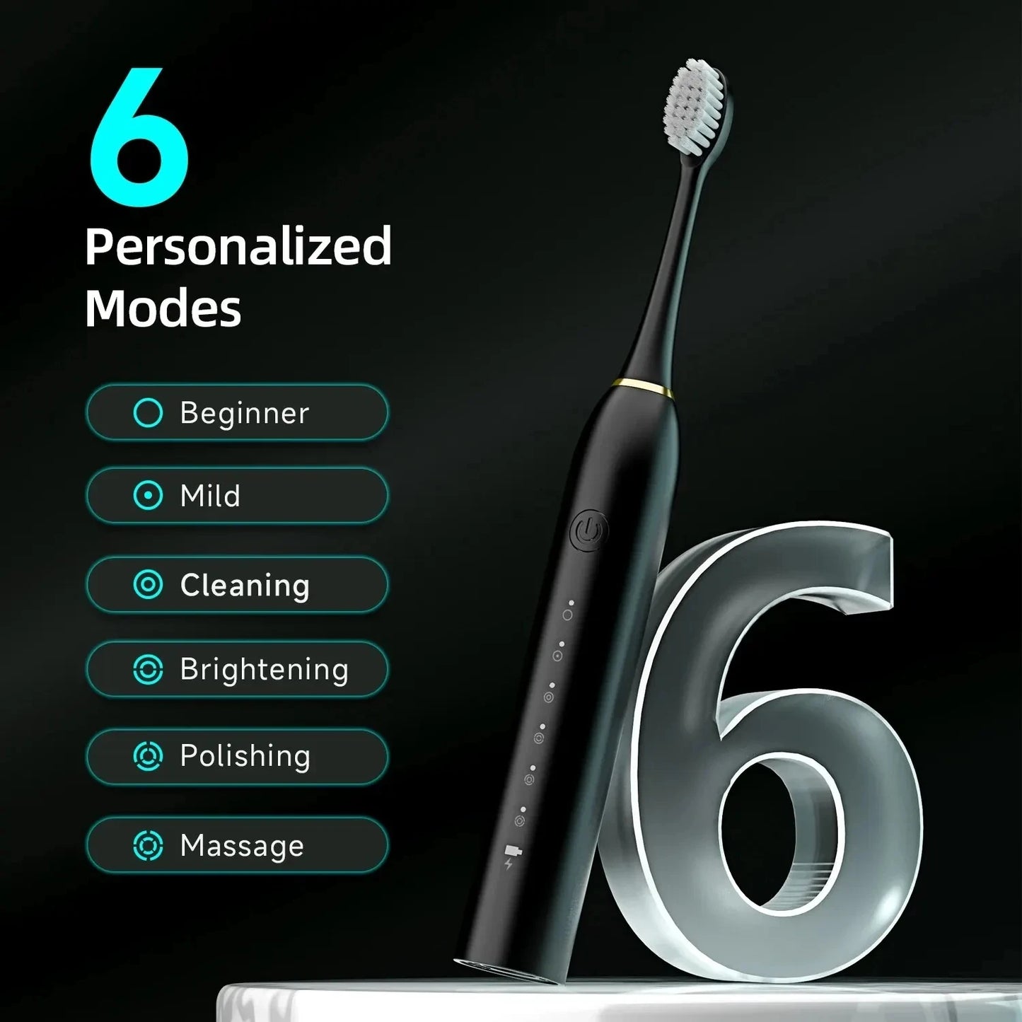 Electric Toothbrush USB Rechargeable Tooth Brush for Adult 6 Clean Modes Washable Teeth Whitening and Cleaning Brush
