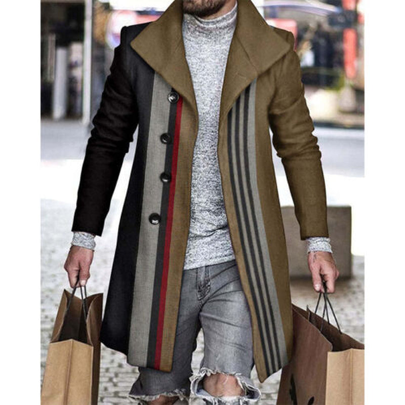Men’s Slim Fit Plaid Trench Coat – Winter Warm Long Sleeve Jacket