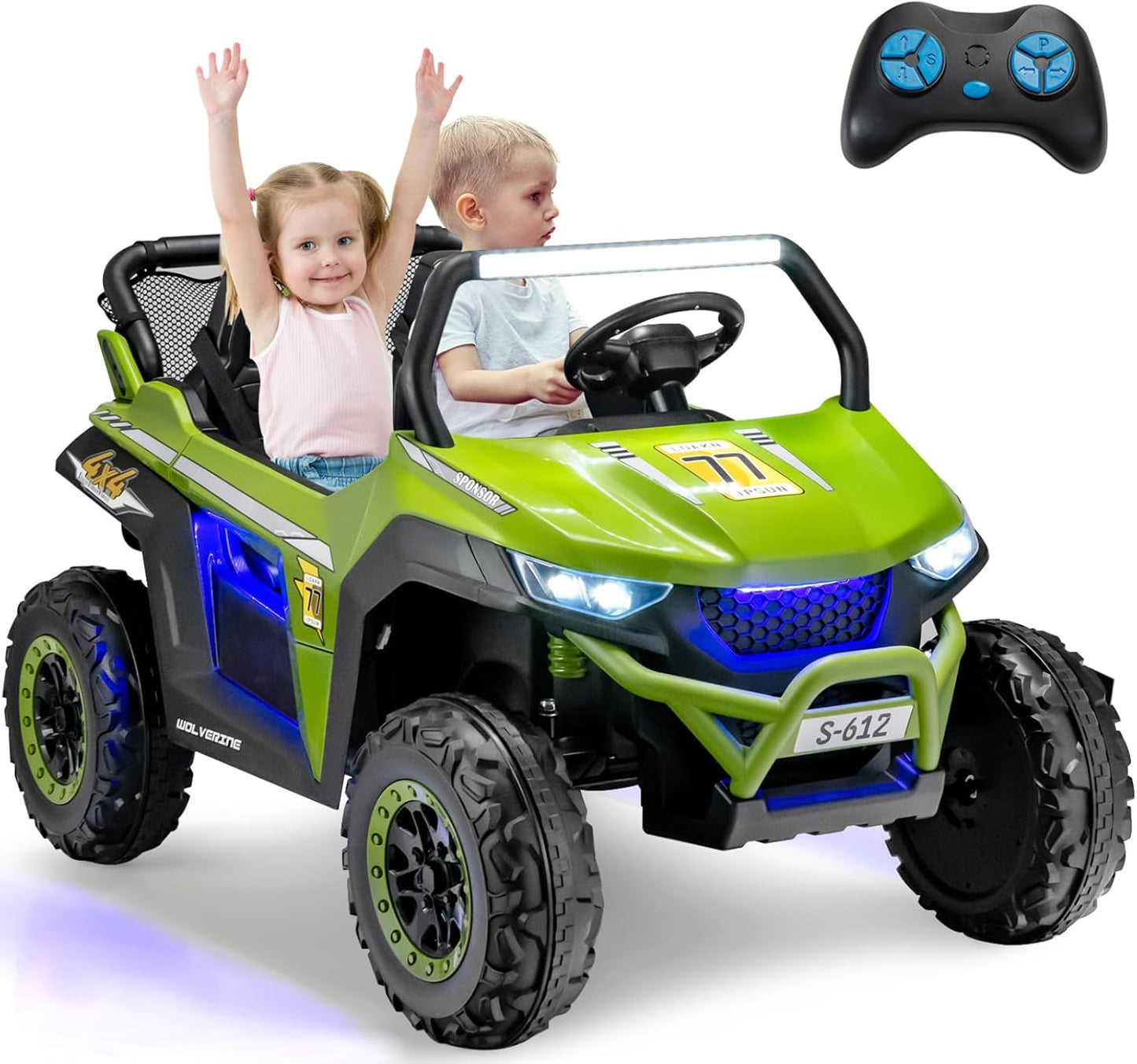 Kids Electric UTV, 2-Seater 12V Battery Powered Toy Car with Remote Control, Lights, Bluetooth, MP3, USB, FM, High/Low Speed & Suspension Spring, Children Ride on Car for 3-8 Years Old (Pink)