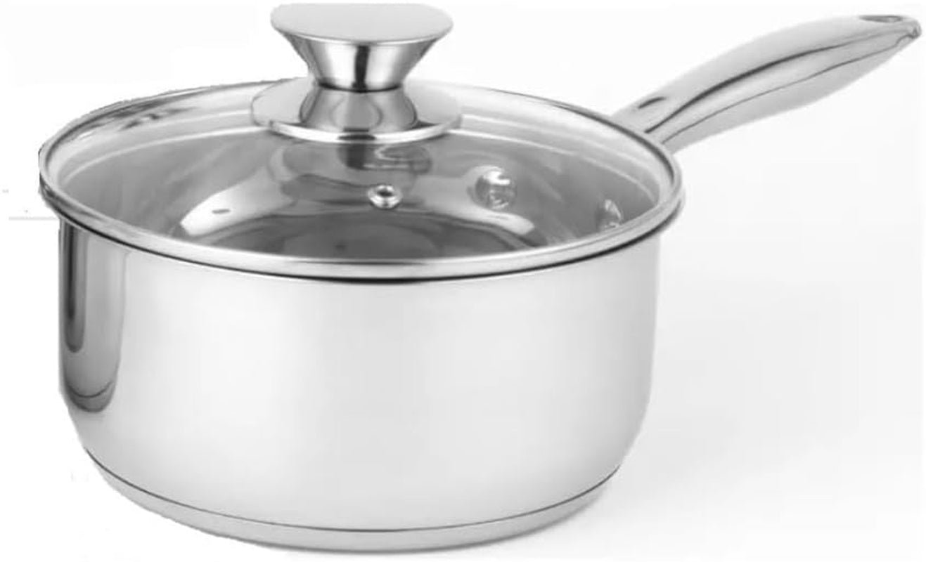 Stainless Steel Deep Two Tone Saucepan with Glass Vented Lid Heat Resistant Handles, Ideal for All Hobs. (Set of 3 16,18,& 20 Cm)