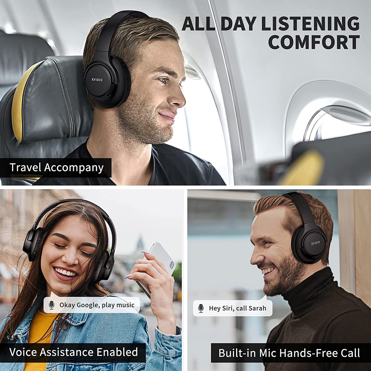 Bluetooth Headphones over Ear, 65 Hours Playtime Wireless Headphones with Microphone, Foldable Lightweight Headset with Deep Bass,Hifi Stereo Sound for Travel Work PC Cellphone (Black)