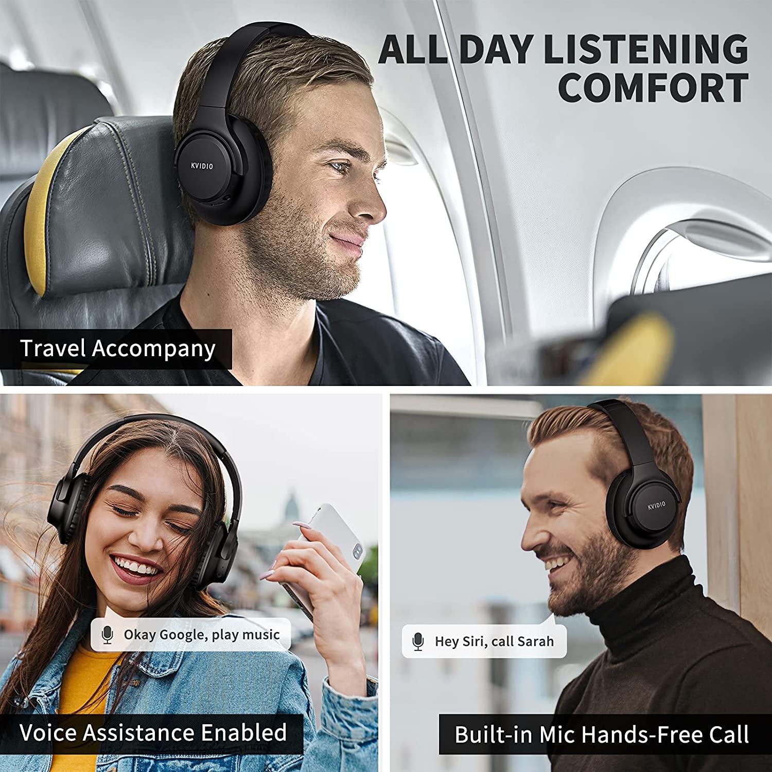 Bluetooth Headphones over Ear, 65 Hours Playtime Wireless Headphones with Microphone, Foldable Lightweight Headset with Deep Bass,Hifi Stereo Sound for Travel Work PC Cellphone (Black)