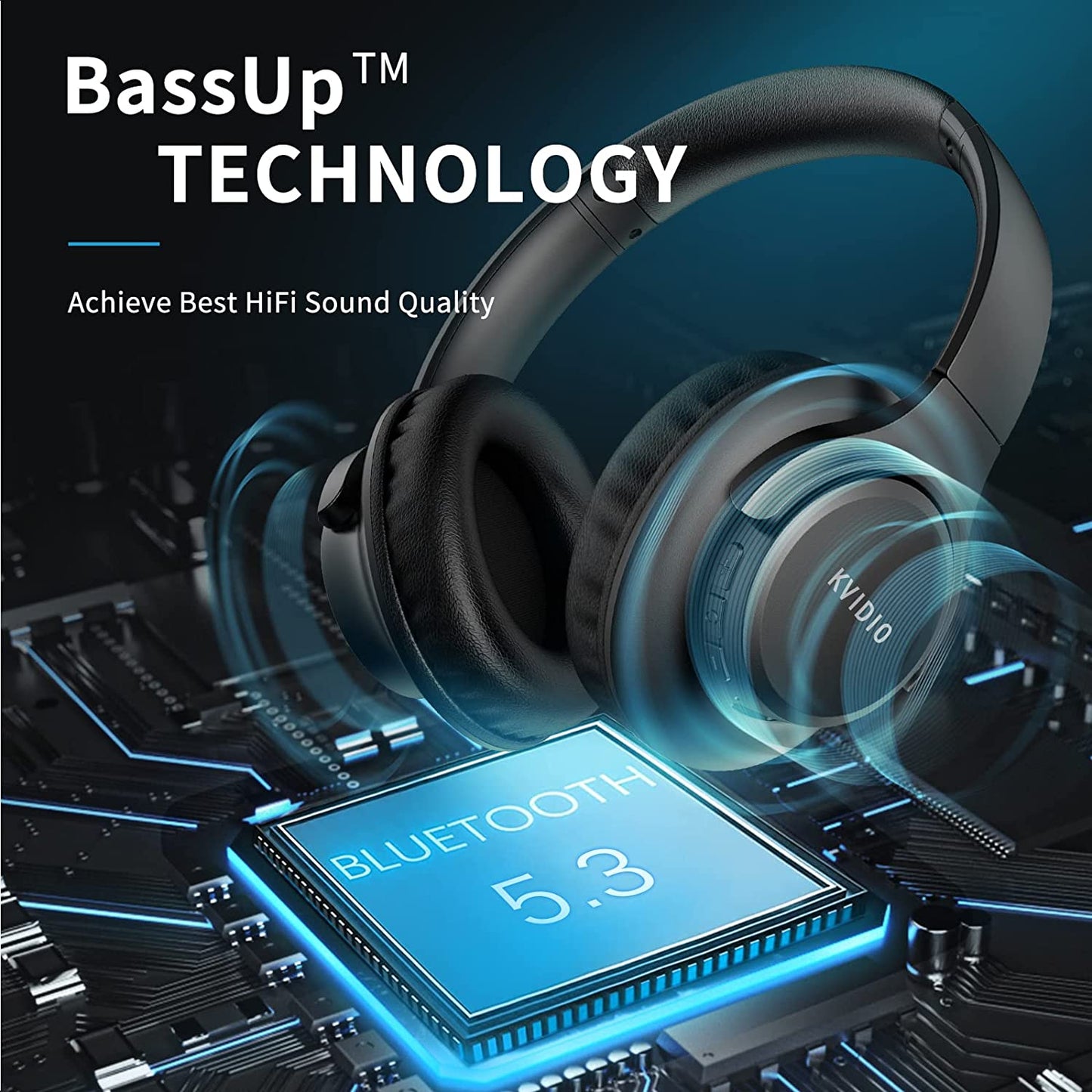 Bluetooth Headphones over Ear, 65 Hours Playtime Wireless Headphones with Microphone, Foldable Lightweight Headset with Deep Bass,Hifi Stereo Sound for Travel Work PC Cellphone (Black)