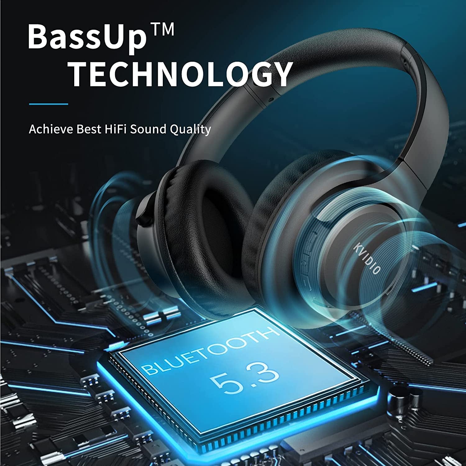 Bluetooth Headphones over Ear, 65 Hours Playtime Wireless Headphones with Microphone, Foldable Lightweight Headset with Deep Bass,Hifi Stereo Sound for Travel Work PC Cellphone (Black)