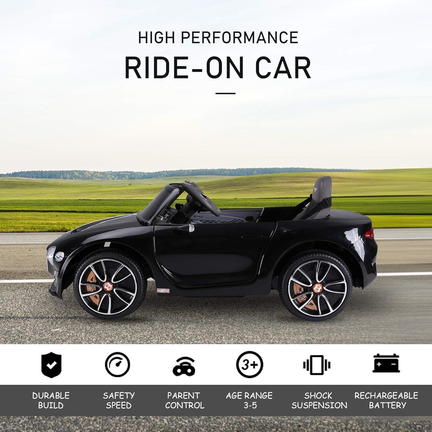 Bentley GT Licensed 12V Kids Electric Ride on Car with Remote Control Two Motors LED Light Music for 3-5 Years