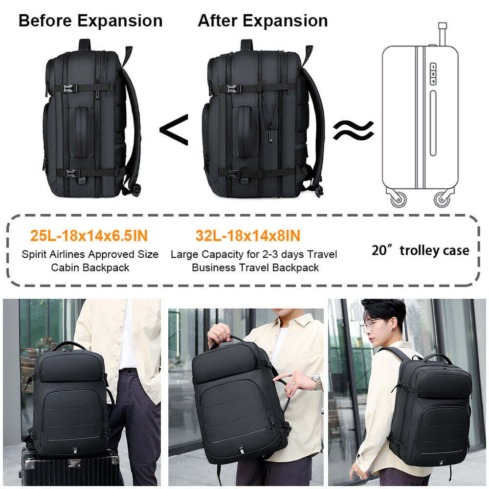 Expandable 50L Travel Laptop Backpack – TSA Flight Approved, Waterproof School & Travel Bag with USB Charging Port