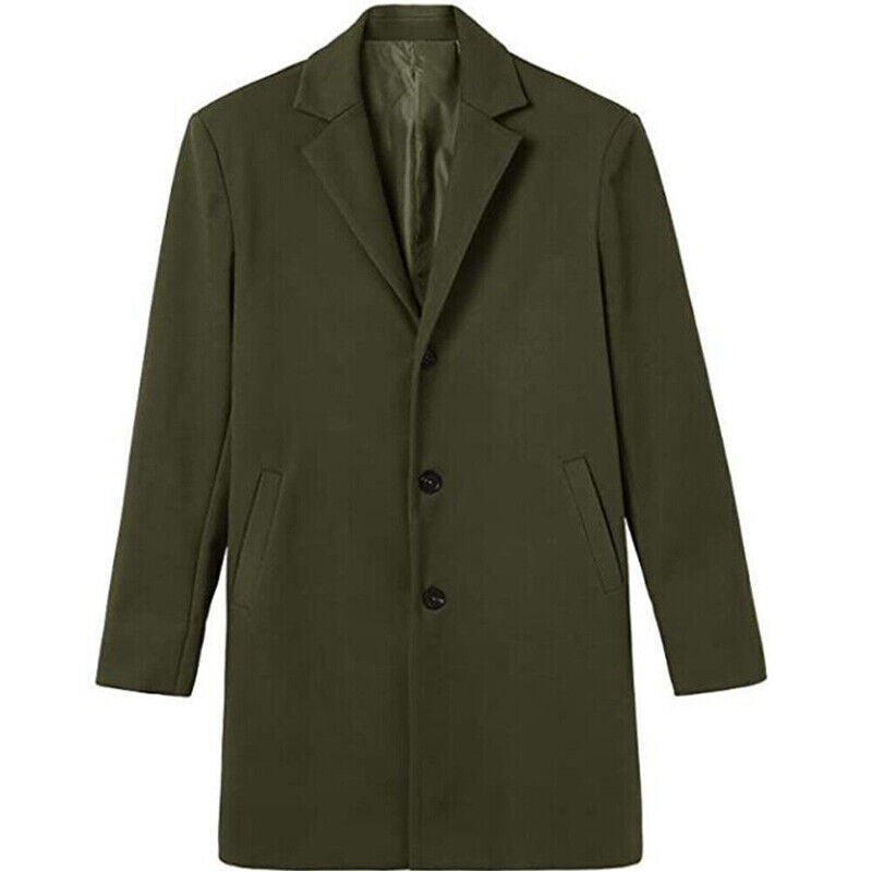 Men’s Winter Warm Trench Coat – Long Smart Formal Overcoat with Button Accents, Pockets & Lining