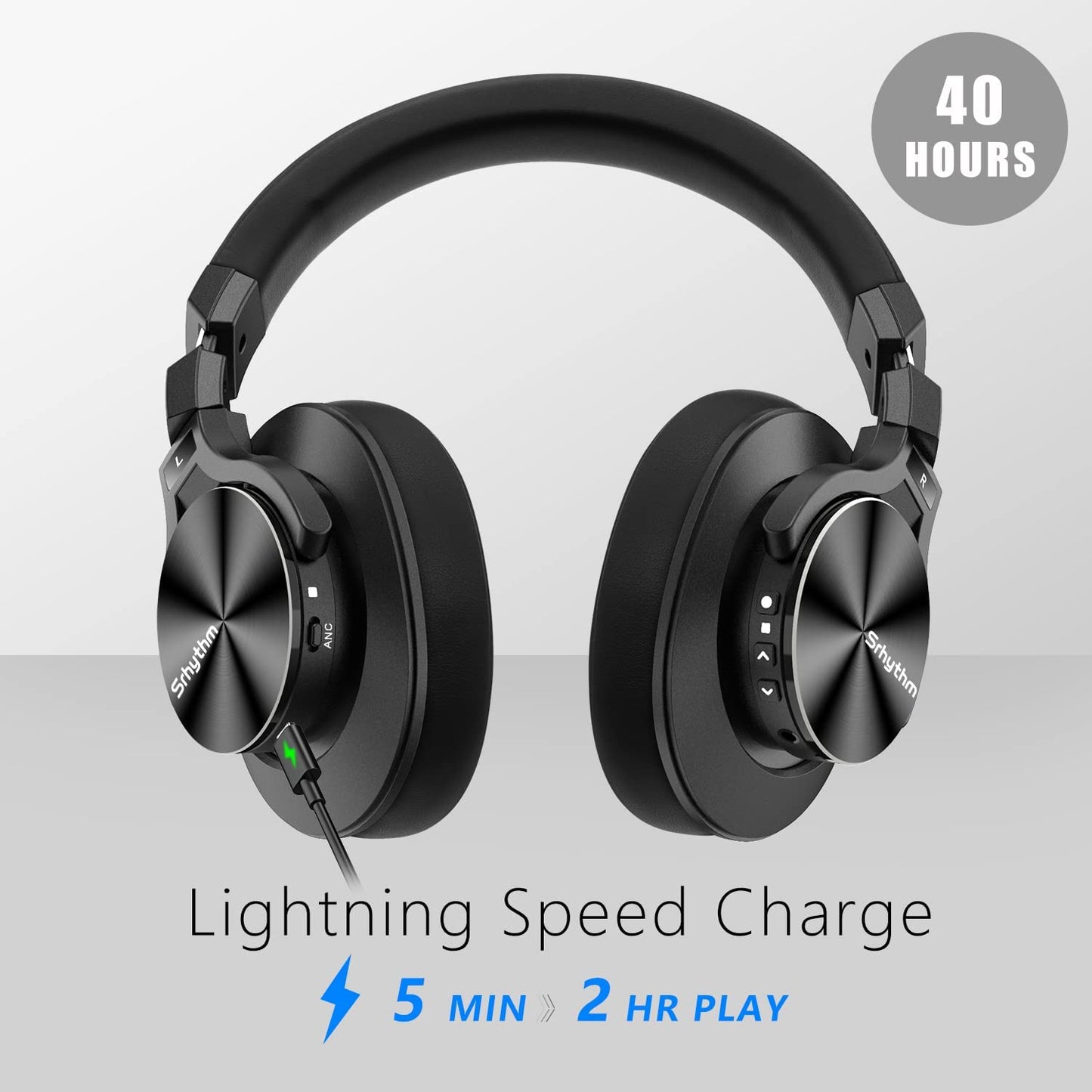 NC75 Pro Active Noise Cancelling Headphones Bluetooth 5.0,Over-Ear Headset with Build-In Microphone,Hi-Fi,40 Hours Playtime for All Bluetooth Devices (Black)