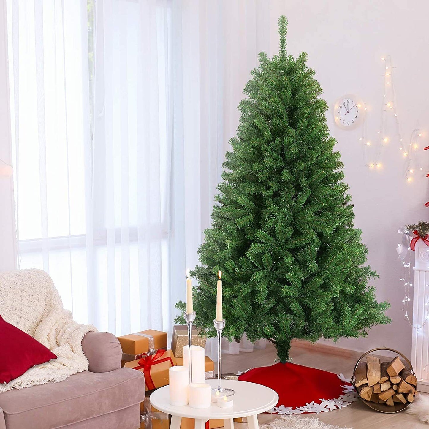 6Ft Christmas Tree Traditional Artificial Large Bushy Xmas Tree with Metal Stand