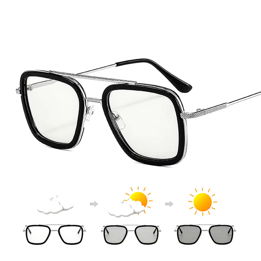 Square Photochromic Glasses Men Anti Blue Light Blocking Eyeglasses Computer Ray Retro Unisex Tony Stark Goggles
