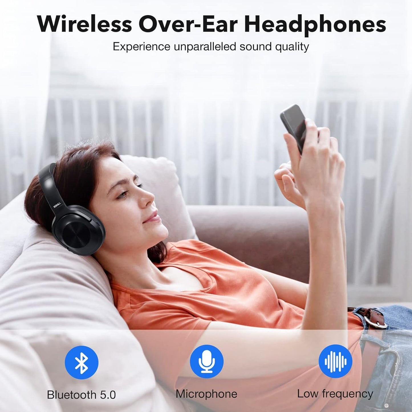 Active Noise Cancelling Headphones, over Ear Wireless Bluetooth Headphones, Hi-Res Audio, Deep Bass Memory Foam Ear Cups, 40H Playtime for Travel Home Office - Black