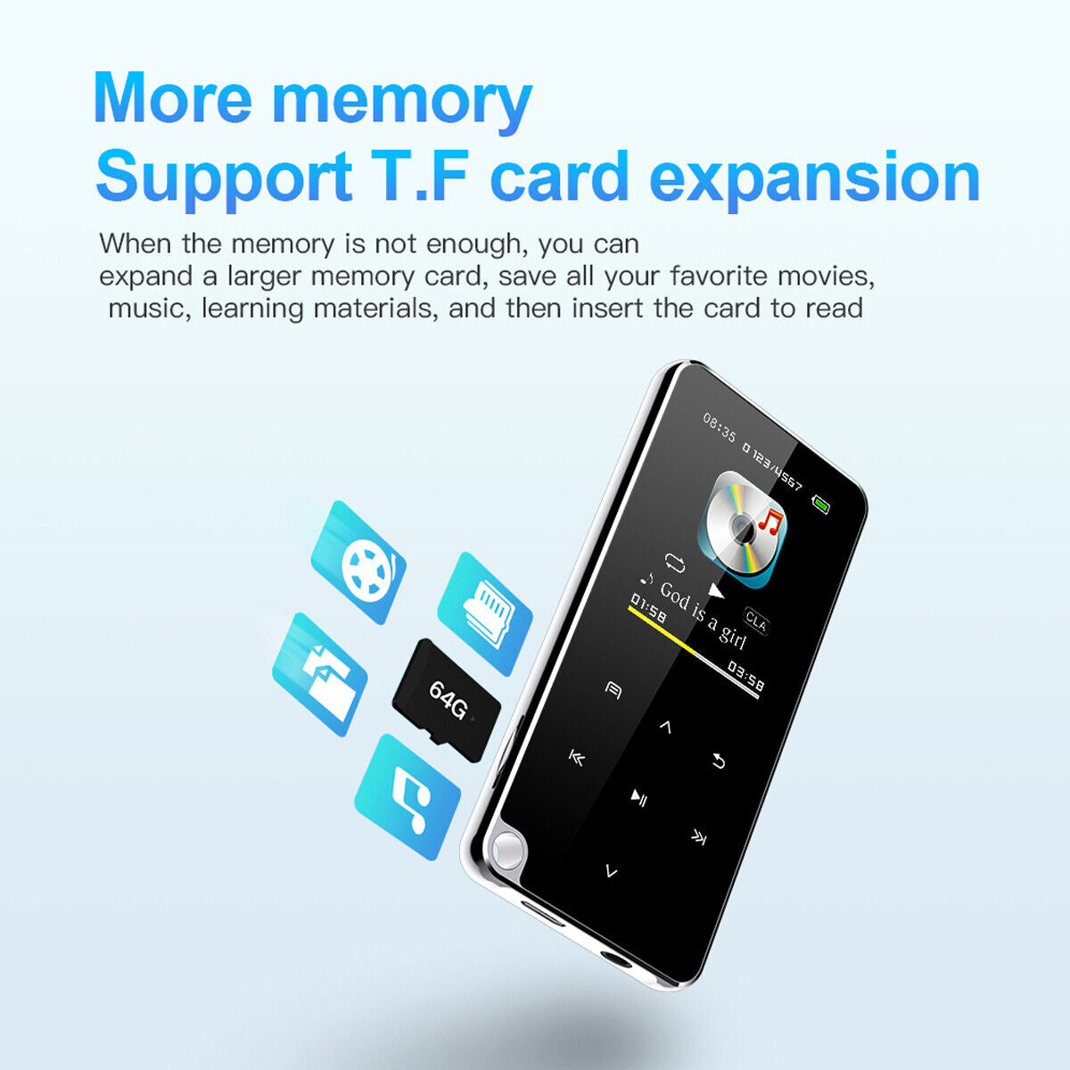 1.8" Screen Bluetooth MP3 MP4 Player with FM Radio and Recorder