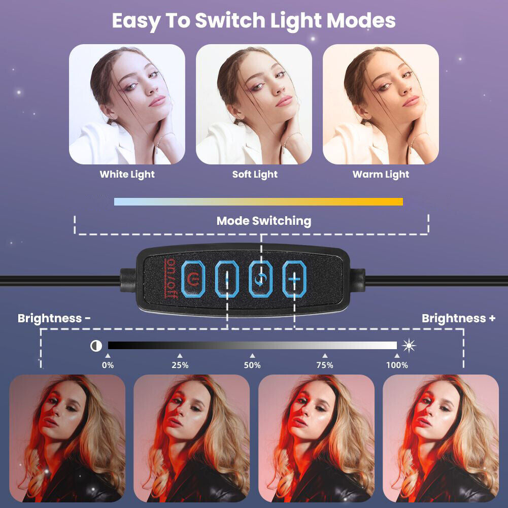 12" to 14" LED Selfie Ring Light with Tripod Stand & Phone Holder for Makeup Live
