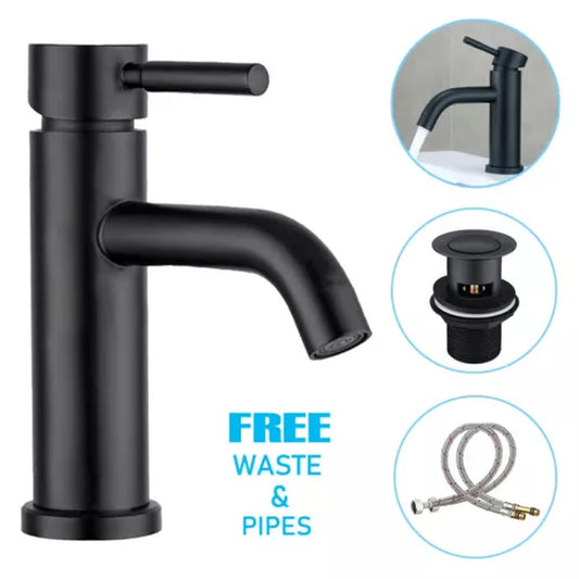 Modern Waterfall Bathroom Tap – Black Basin Sink Mono Mixer Faucet with Waste Set