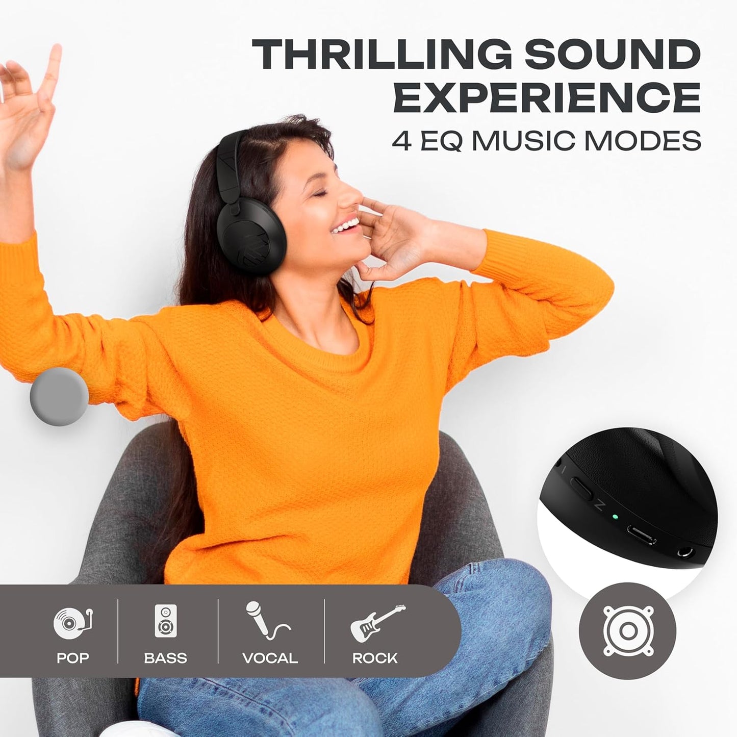 Wireless Headphones over Ear, Bluetooth Headphones, 4 EQ Modes, 70H Playtime, Hi-Fi Stereo, Headphones with Microphone, Soft Memory Foam Earmuffs, Foldable for Iphone/Pc/Travel/Tv