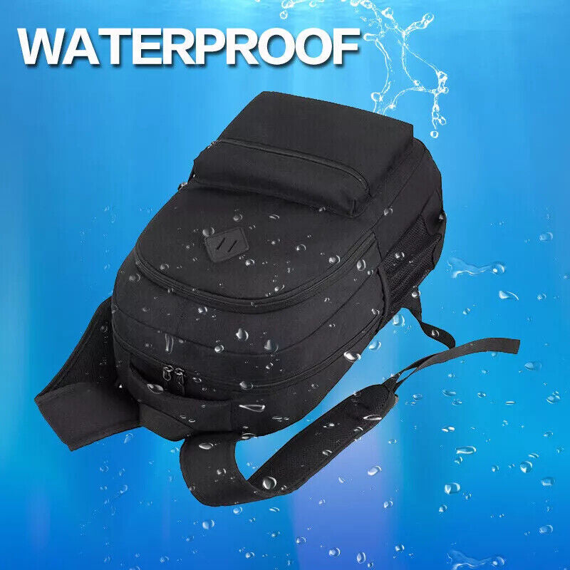 Unisex Laptop Backpack Large Leather Travel Rucksack School Bag Black