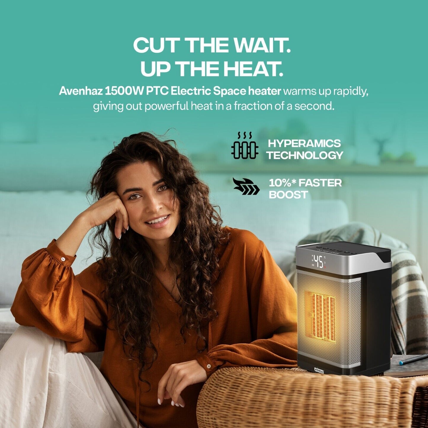 Fast Heating Electric Ceramic Space Heater with 90° Oscillation and Temperature Control – 1500W