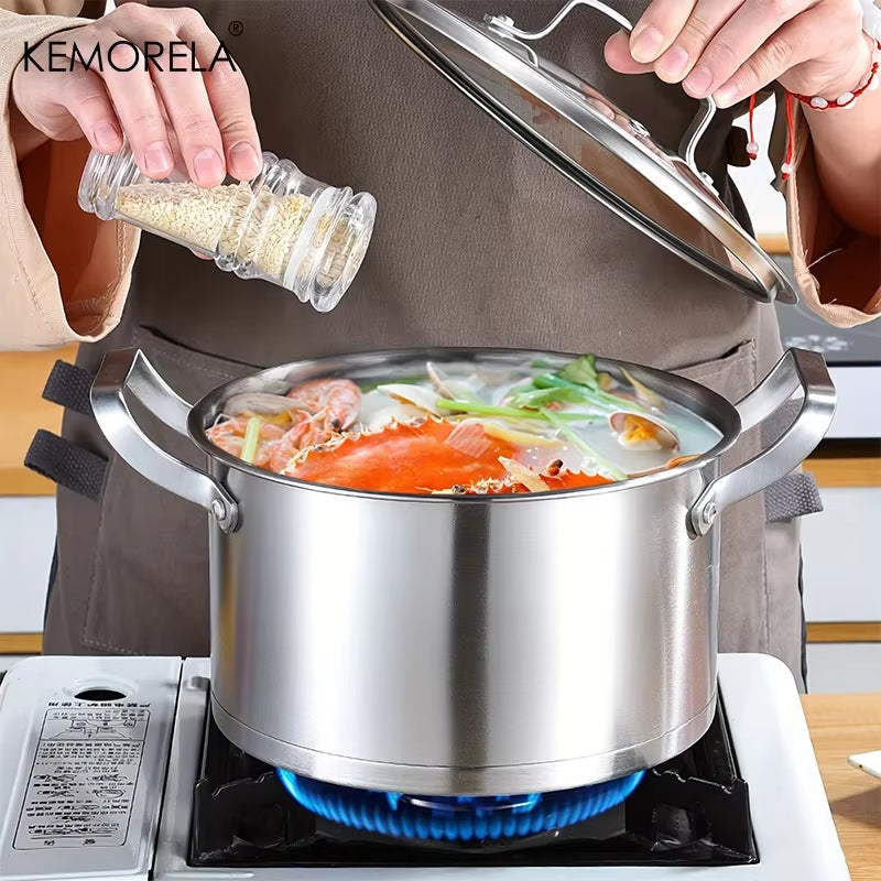 Stainless Steel Pot Set – Thickened Right-Angle Soup, Milk, Fry, and Steamer Pots (16/20/24cm)