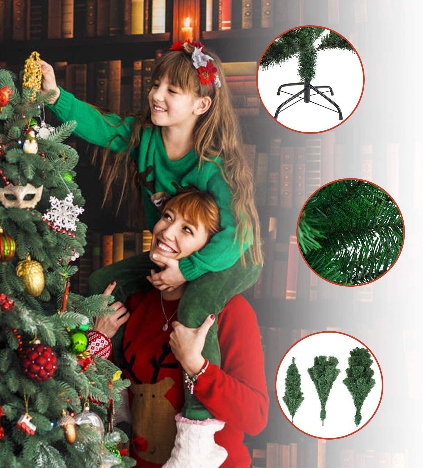 6Ft Christmas Tree Traditional Artificial Large Bushy Xmas Tree with Metal Stand