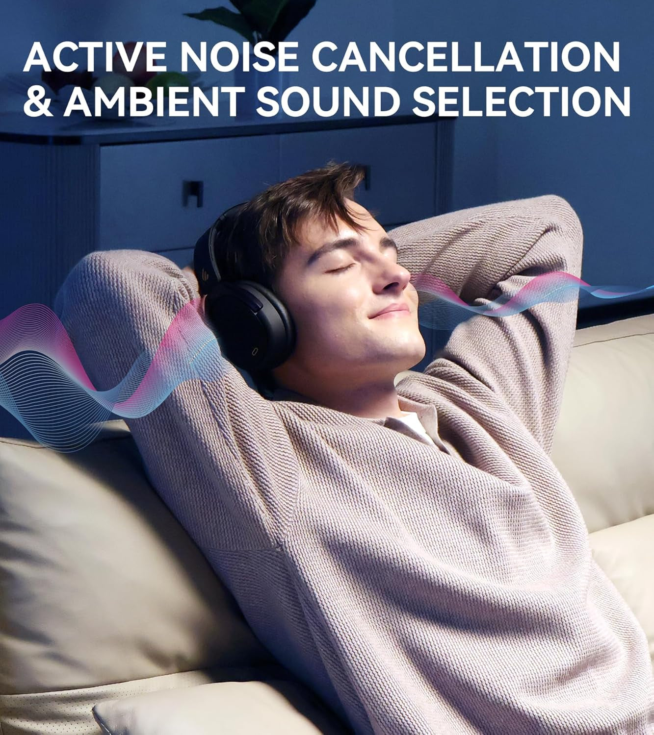 WH950NB Hybrid Active Noise Cancelling Headphones -LDAC Codec with Hi-Res Audio and Custom EQ via App after 55H Playtime with Foldable Wireless Over-Ear Bluetooth V5.3 Headphones - Black