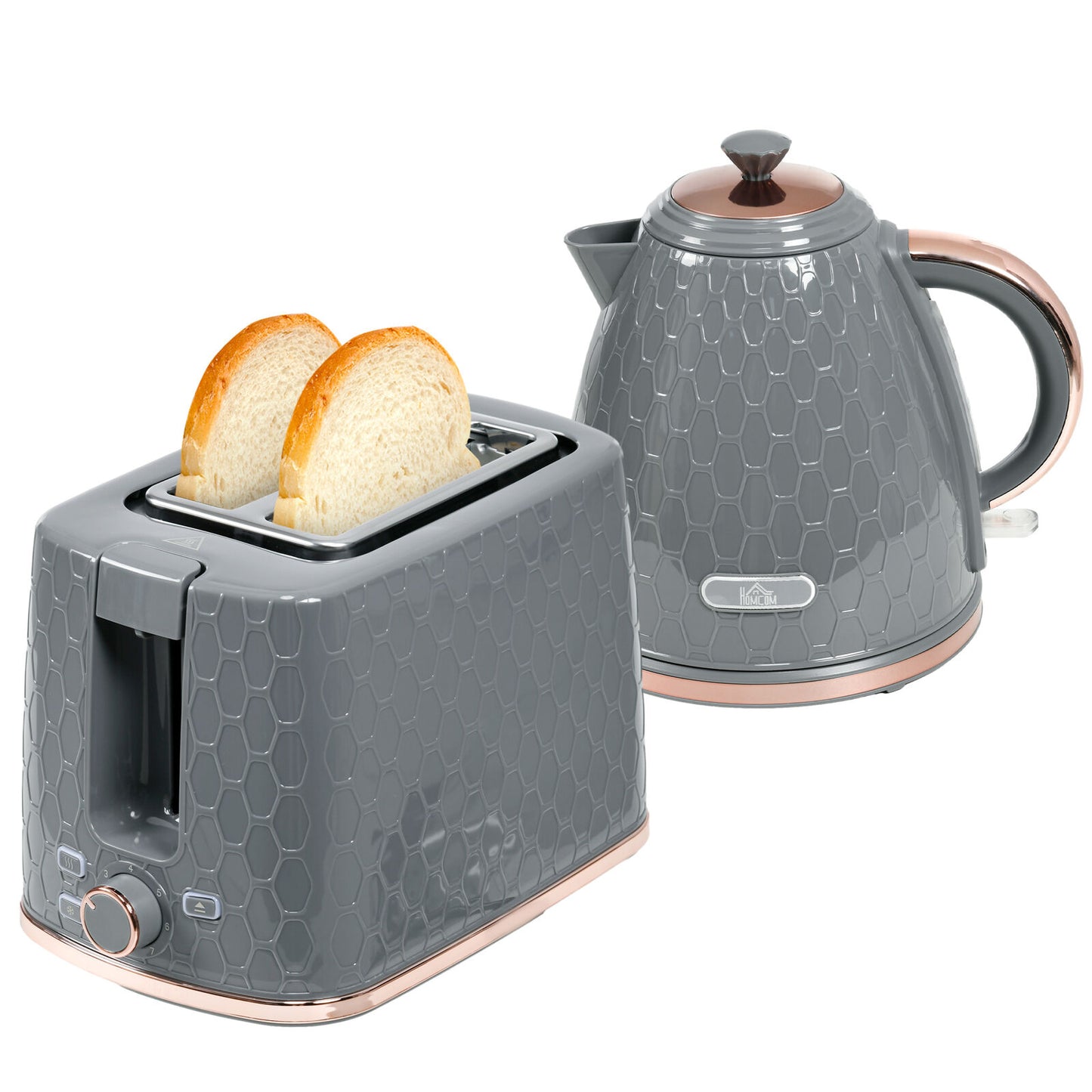 HOMCOM Kettle and Toaster Set - 1.7L Rapid Boil Kettle & Two-Slice Toaster in Grey