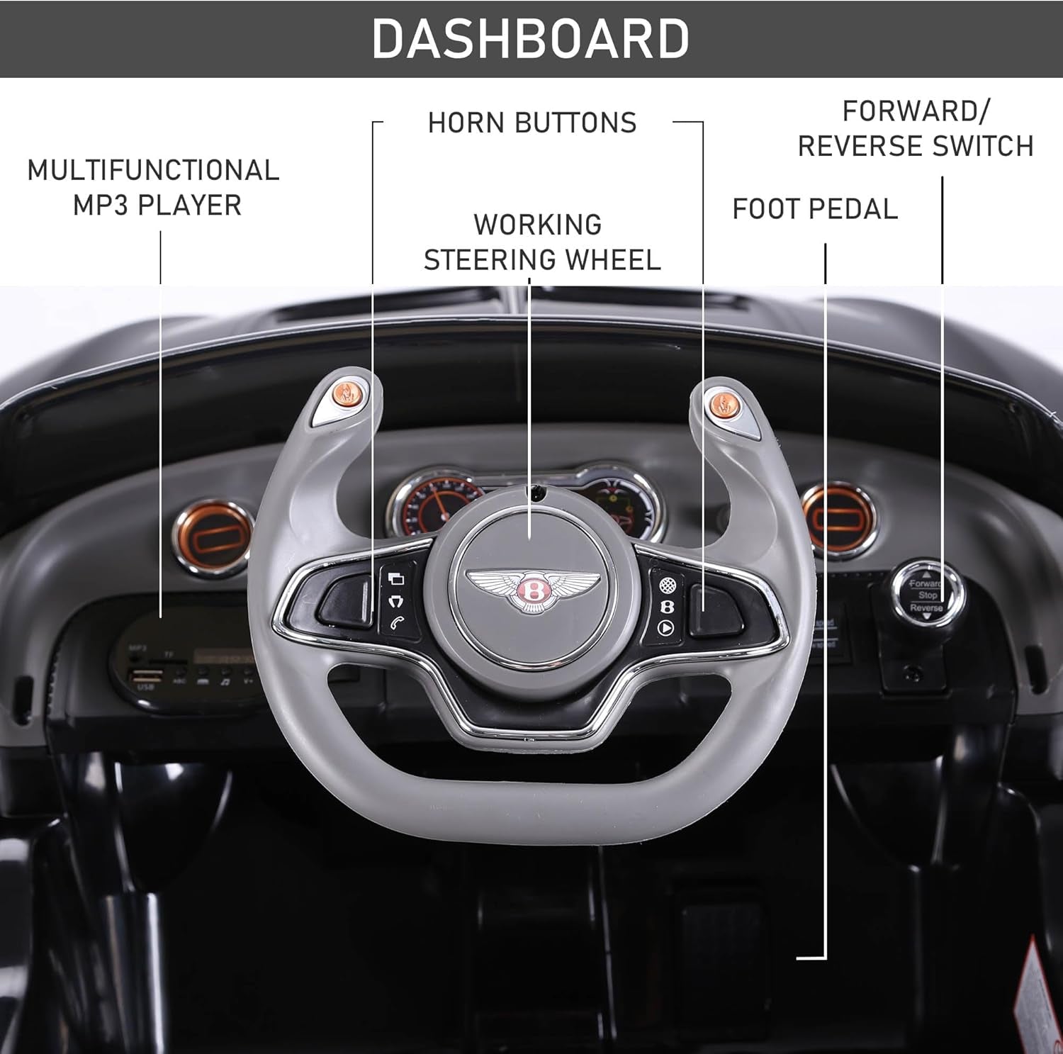 Bentley GT Licensed 12V Kids Electric Ride on Car with Remote Control Two Motors LED Light Music for 3-5 Years