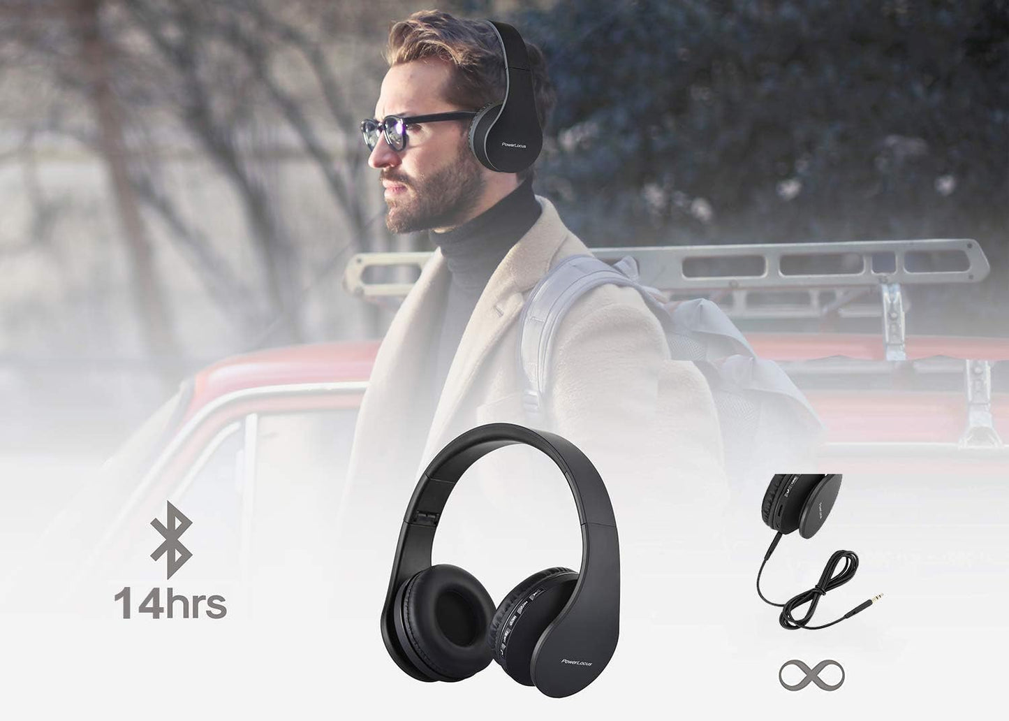Wireless Bluetooth Over-Ear Stereo Foldable Headphones, Wired Headsets Noise Cancelling with Built-In Microphone for Iphone, Samsung, LG, Ipad (Black)