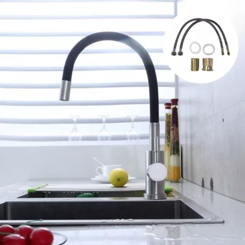 Flexible Kitchen Sink Mixer Tap with Swivel Spout, Single Lever Faucet, and 360° Rotatable Hose - Black