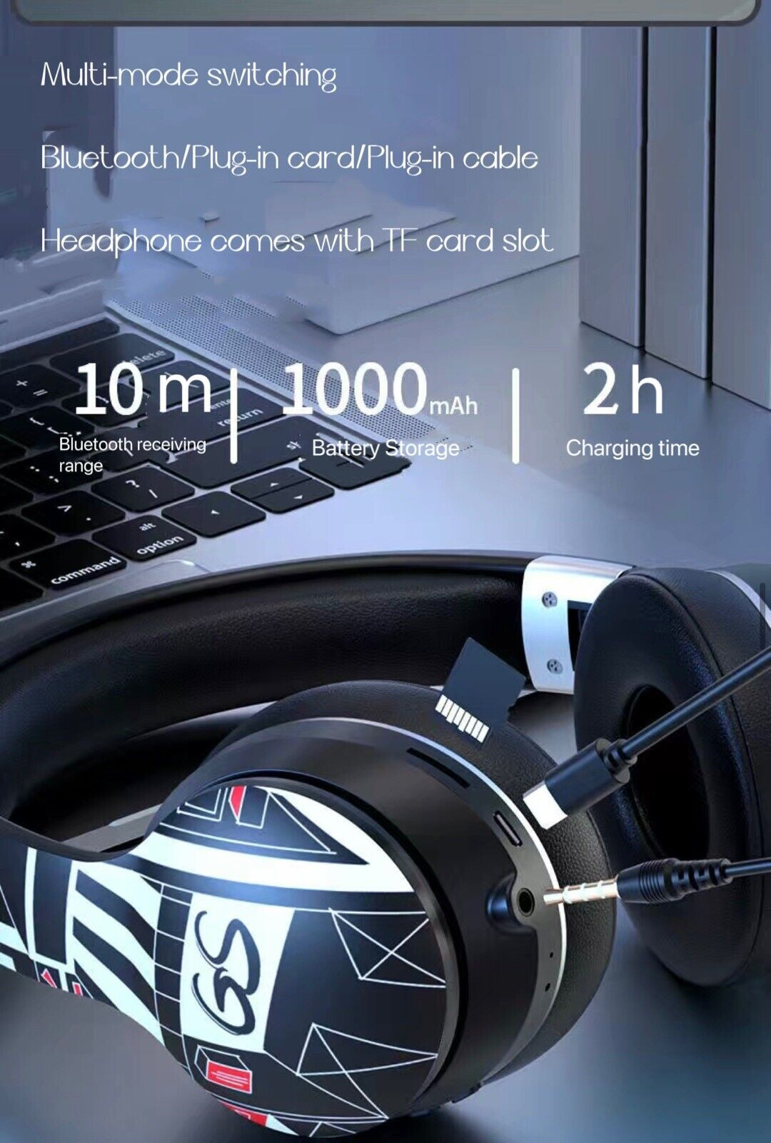 Wireless Bluetooth Headphones with Noise Cancelling, Over-Ear Hi-Fi Stereo Earphones with Bluetooth 5.2, Foldable & Ergonomic Design