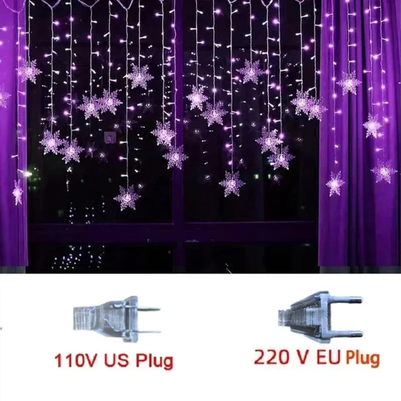 Christmas Decorations Snowflake Window Curtain Garlands Led Icicle Fairy Lights Flashing 8 Modes Eu-Plug New Year