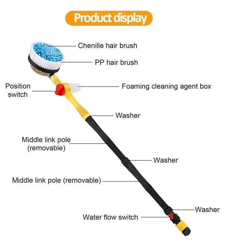 Car Rotary Wash Brush Kit 360 Degree Automatic Rotating Adjustable Dip Wash Brush High Pressure Washer for Vehicle Cleaning - DynamicDrop Hub