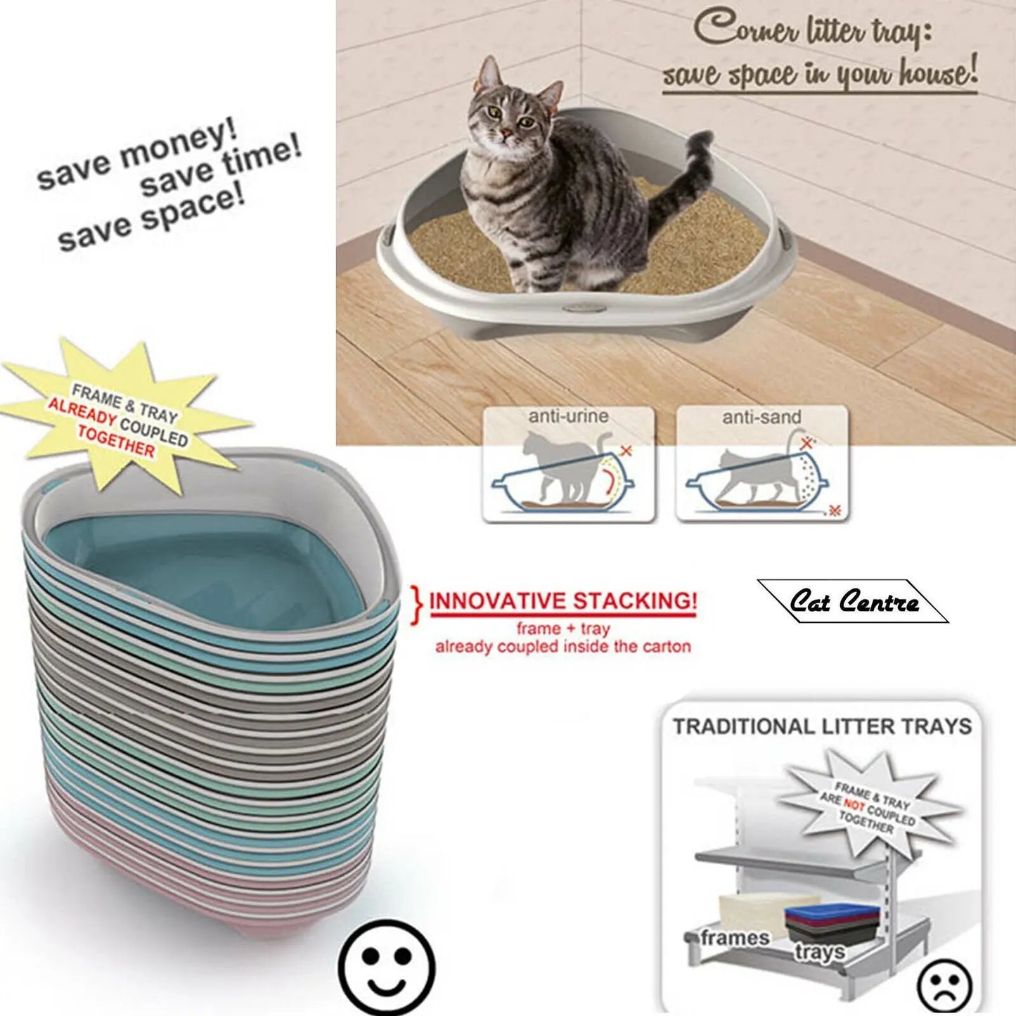 Cat Corner Litter Tray Large or Jumbo Rim Pet Open Toilet Pan Box Cat Centre® - DynamicDrop Hub