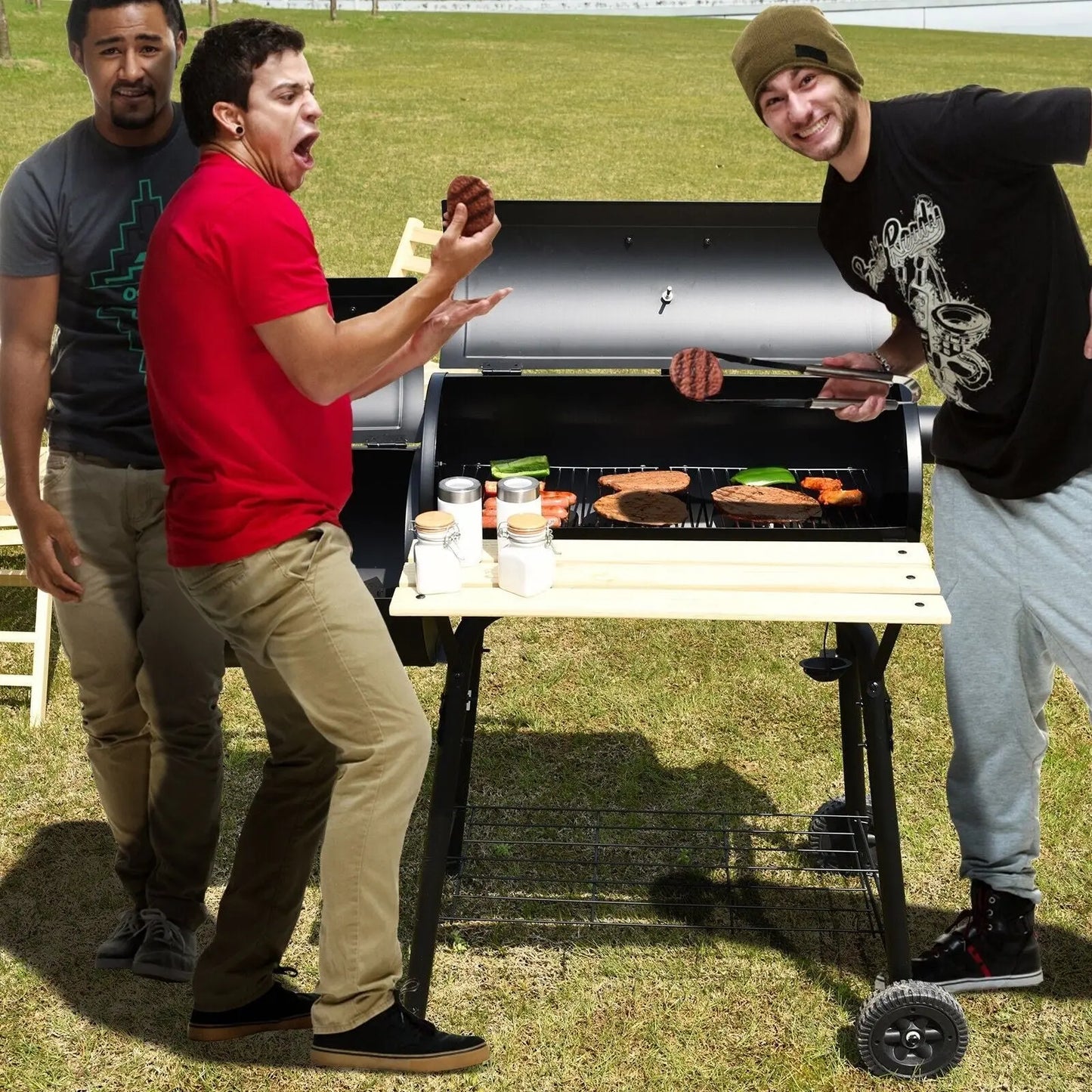 Charcoal BBQ Grill with Wheels and Shelves for Camping Picnic Party - DynamicDrop Hub