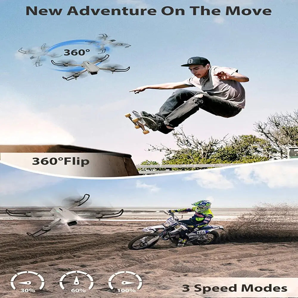 Drone Foldable Quadcopter Transmission WIFI FPV 4K HD Dual Camera 3 Batteries - DynamicDrop Hub
