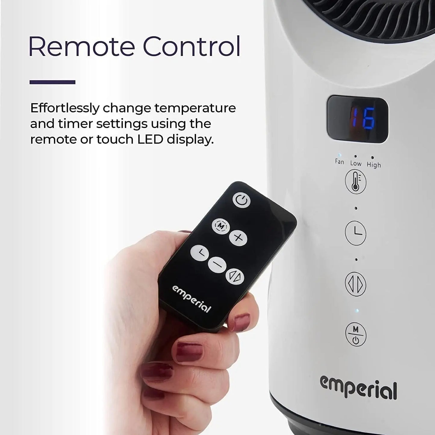 Emperial Bladeless PTC Tower Fan Heater Auto Oscillation Thermostat Timer- 1500W - DynamicDrop Hub