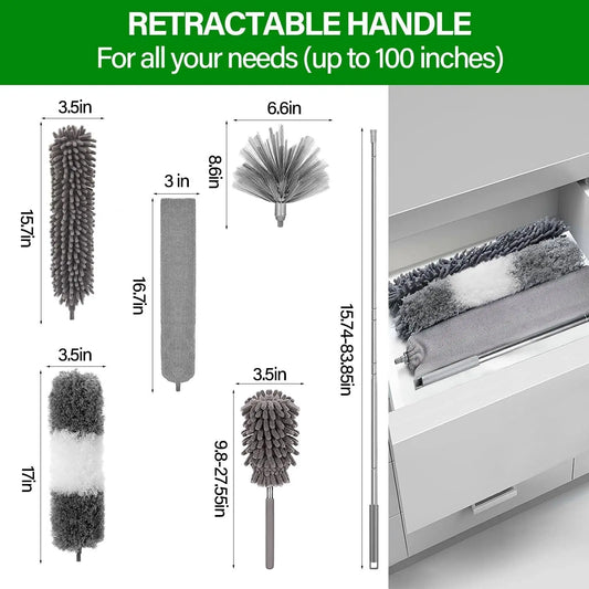 Feather Duster Set: Expandable - Reusable Bendable Dusters for High Dusting - DynamicDrop Hub