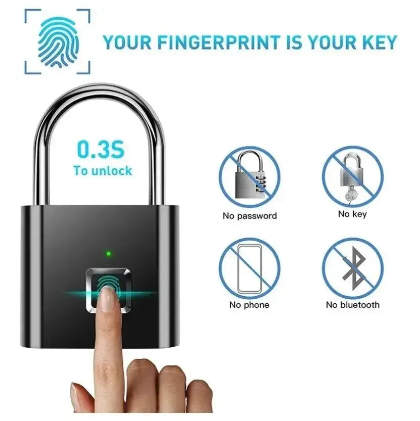 Fingerprint Lock Keyless Waterproof Anti-Theft Smart Lock Fingerprint Padlock Zinc Alloy Intelligent Safety Electronic Doorlock - DynamicDrop Hub