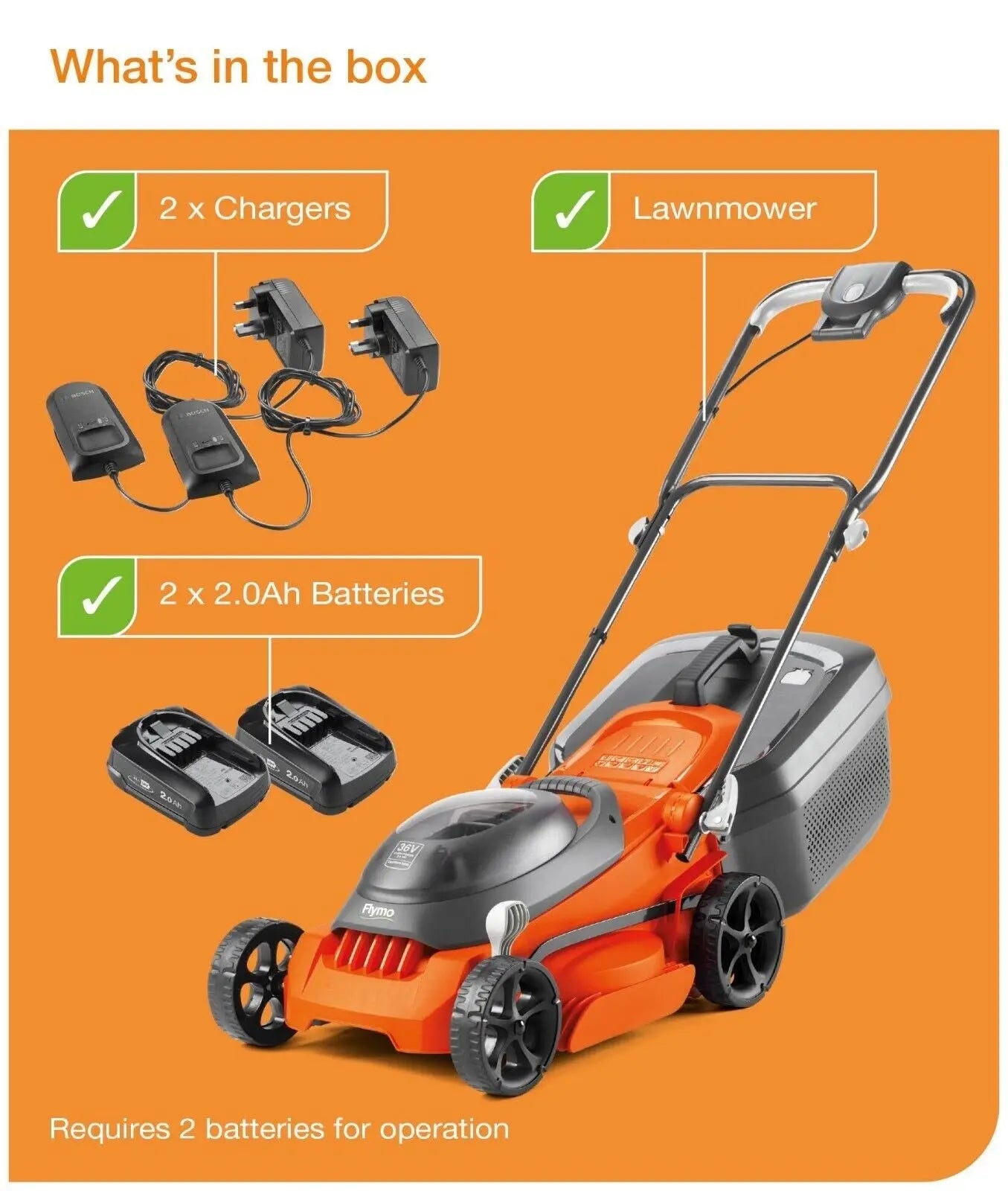 Flymo 36V Easistore 340R Cordless Lawnmower Kit - Power for All - DynamicDrop Hub
