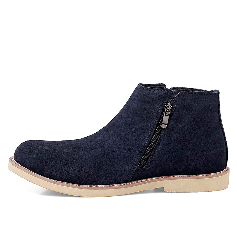 Vintage Sand Suede Chelsea Boots for Men – Natural Leather, Zip Closure, Pointed Toe, Formal Ankle Boots