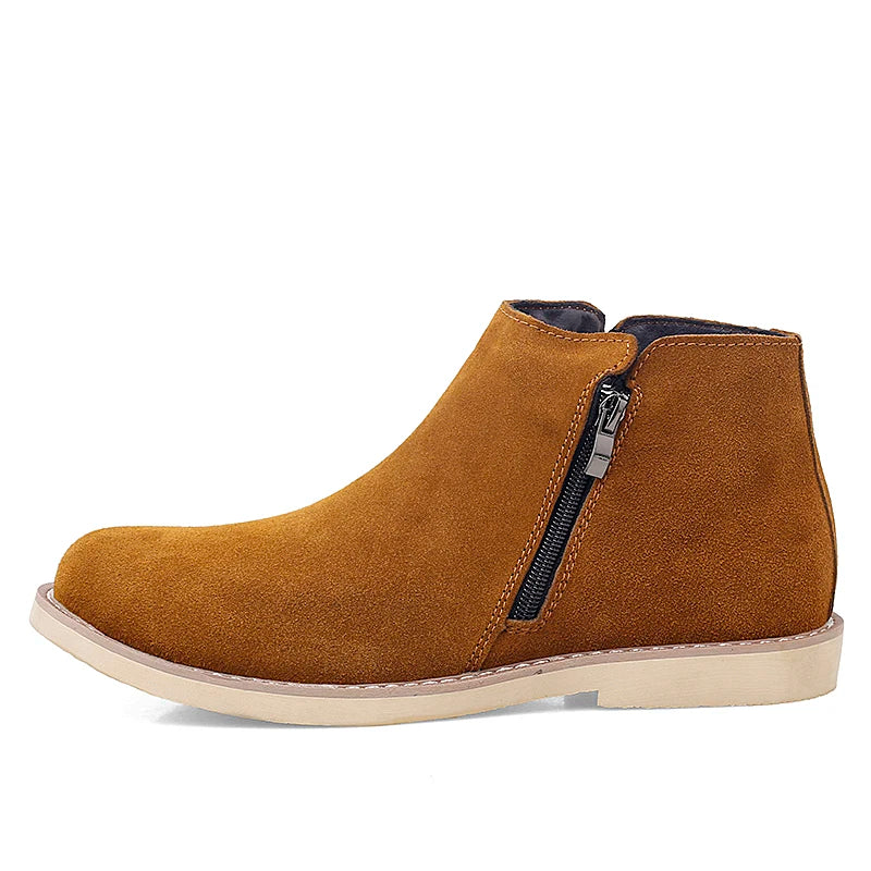 Vintage Sand Suede Chelsea Boots for Men – Natural Leather, Zip Closure, Pointed Toe, Formal Ankle Boots