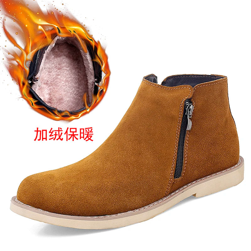 Vintage Sand Suede Chelsea Boots for Men – Natural Leather, Zip Closure, Pointed Toe, Formal Ankle Boots