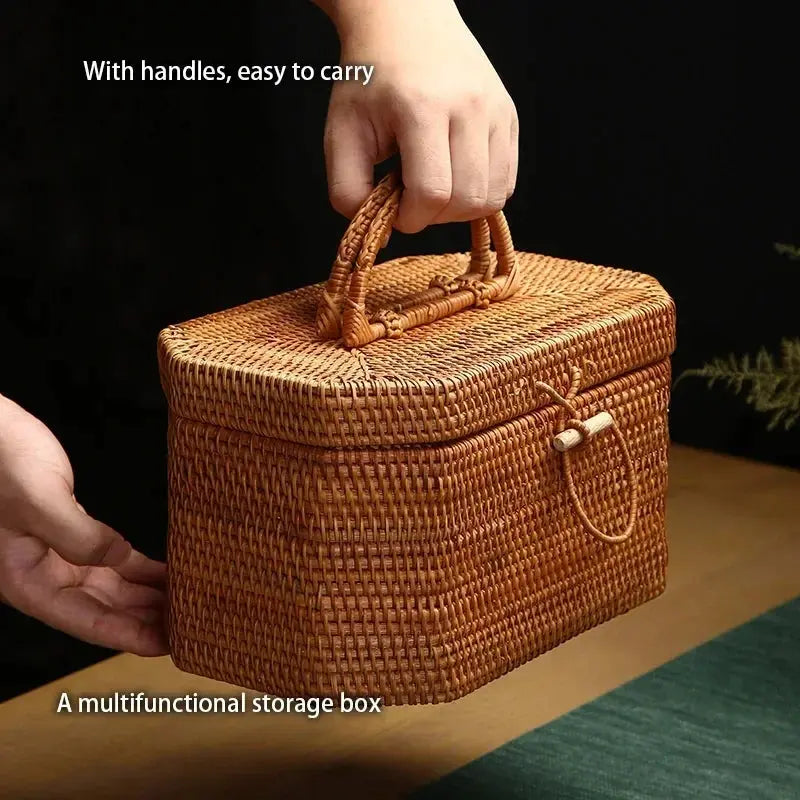Handwoven Storage Box - Food Container Picnic, Fruit Cake Basket Kitchen Organizer - DynamicDrop Hub