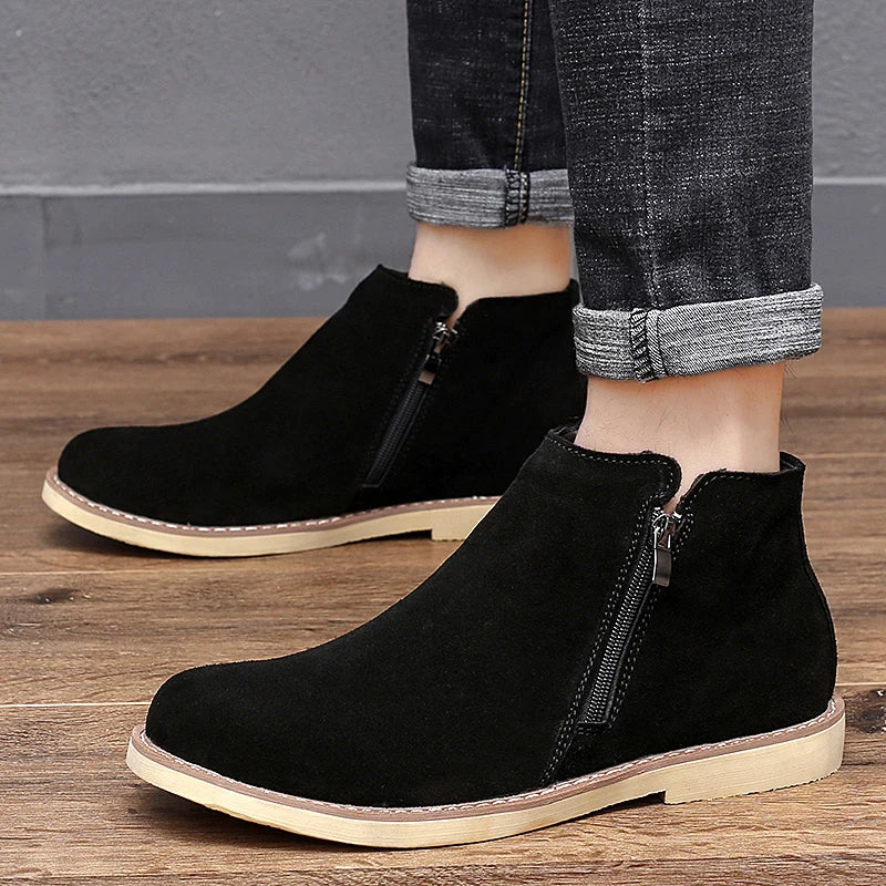 Vintage Sand Suede Chelsea Boots for Men – Natural Leather, Zip Closure, Pointed Toe, Formal Ankle Boots