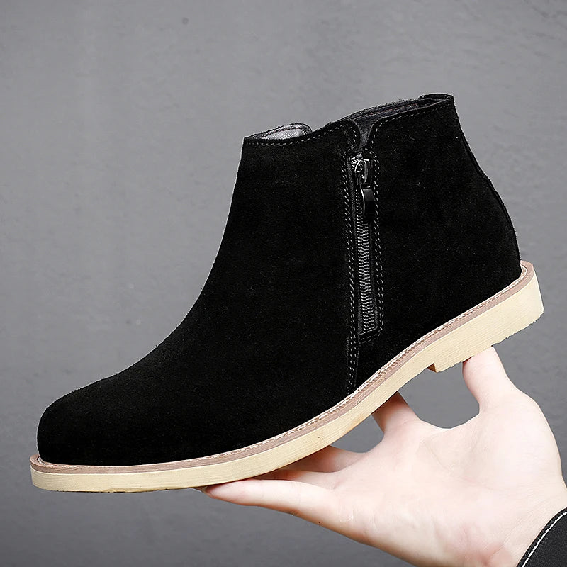 Vintage Sand Suede Chelsea Boots for Men – Natural Leather, Zip Closure, Pointed Toe, Formal Ankle Boots