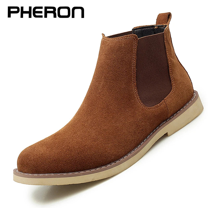 Vintage Sand Suede Chelsea Boots for Men – Natural Leather, Zip Closure, Pointed Toe, Formal Ankle Boots