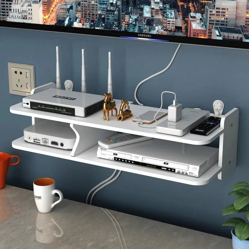 Hole Free Living Room TV Wall Set Top Box Shelf Shelf Shelf Router Storage Box Bedroom Wall Hanging Wifi Rack Shelf - DynamicDrop Hub