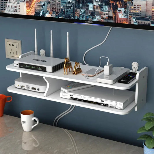Hole Free Living Room TV Wall Set Top Box Shelf Shelf Shelf Router Storage Box Bedroom Wall Hanging Wifi Rack Shelf - DynamicDrop Hub