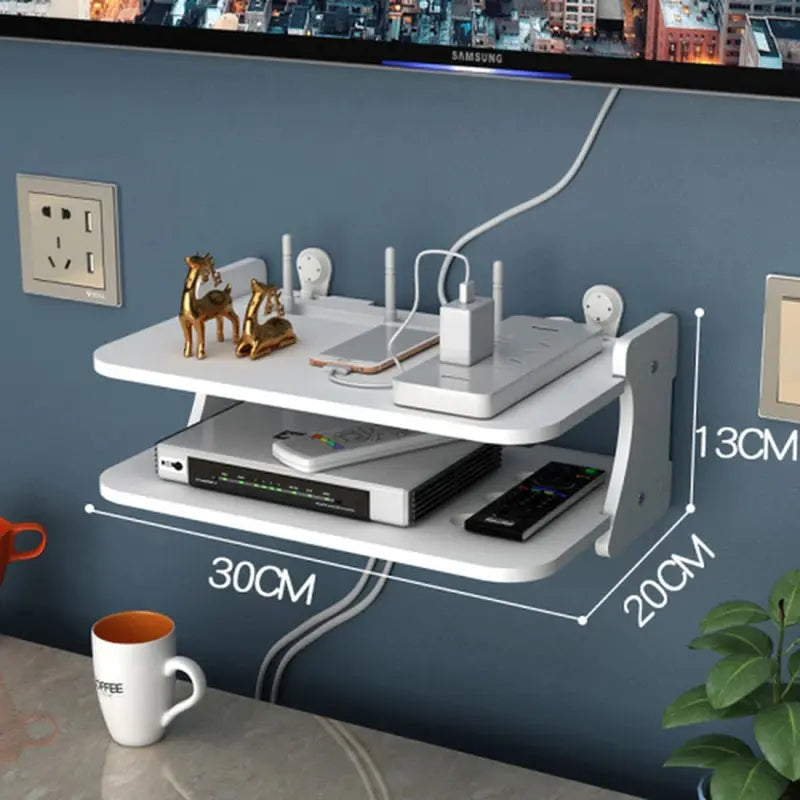 Hole Free Living Room TV Wall Set Top Box Shelf Shelf Shelf Router Storage Box Bedroom Wall Hanging Wifi Rack Shelf - DynamicDrop Hub